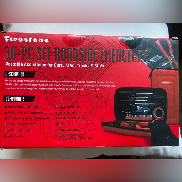 FIRESTONE Roadside Emergency 30-Pc Set JumperCables Fuses Tire Gauge Pliers NEW - Picture 3 of 5